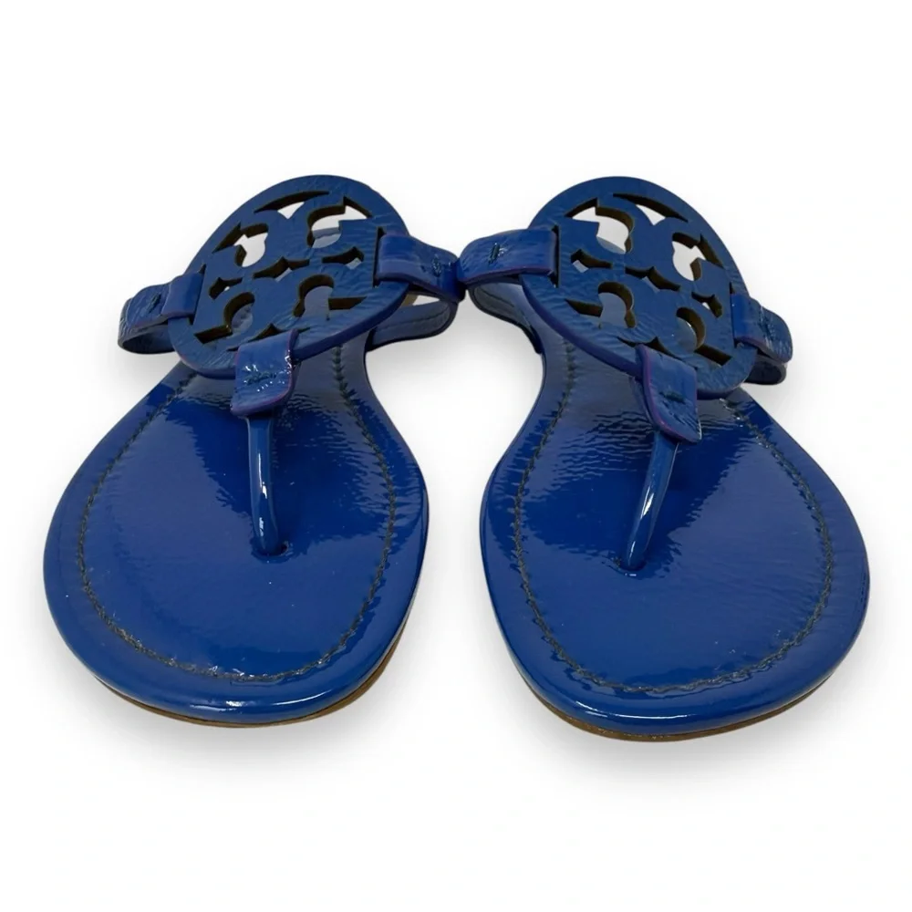 Tory Burch Nautical Blue Patent Leather Miller Thong Sandals 9 Women’s - Picture 4 of 11